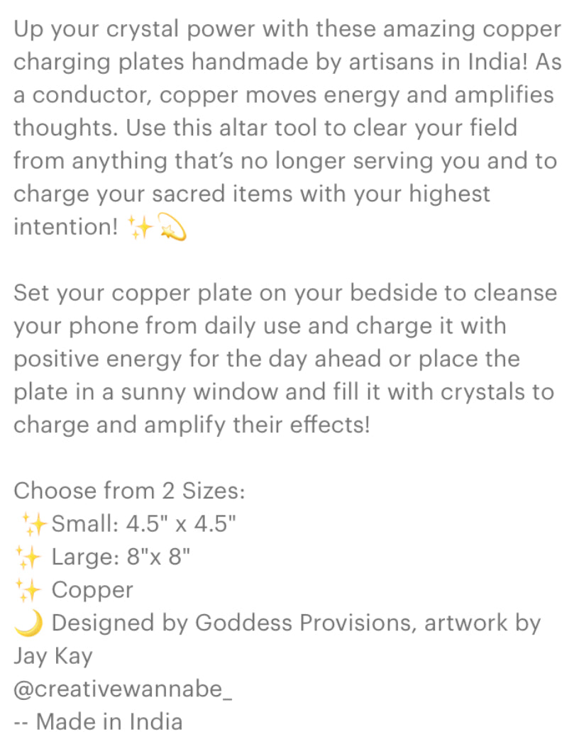 Copper crystal charging plate