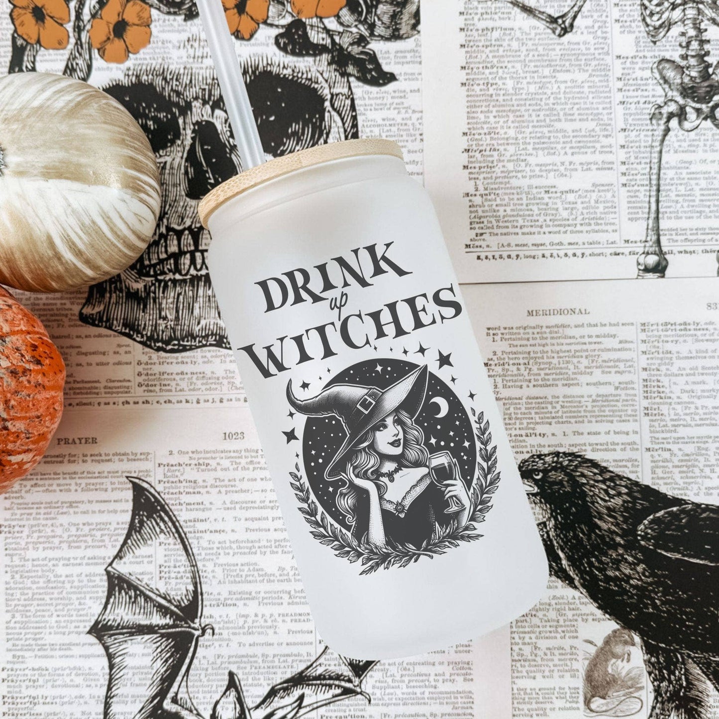 Drink Up Witches Glass Tumbler Halloween Witchy Glass Cup