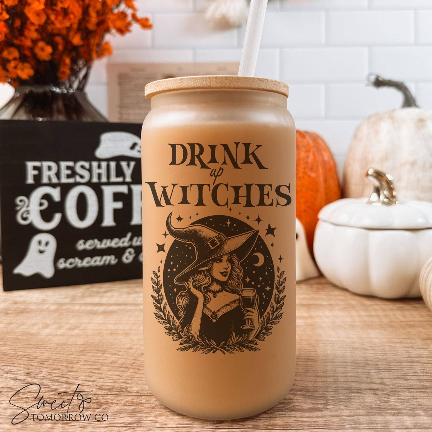 Drink Up Witches Glass Tumbler Halloween Witchy Glass Cup