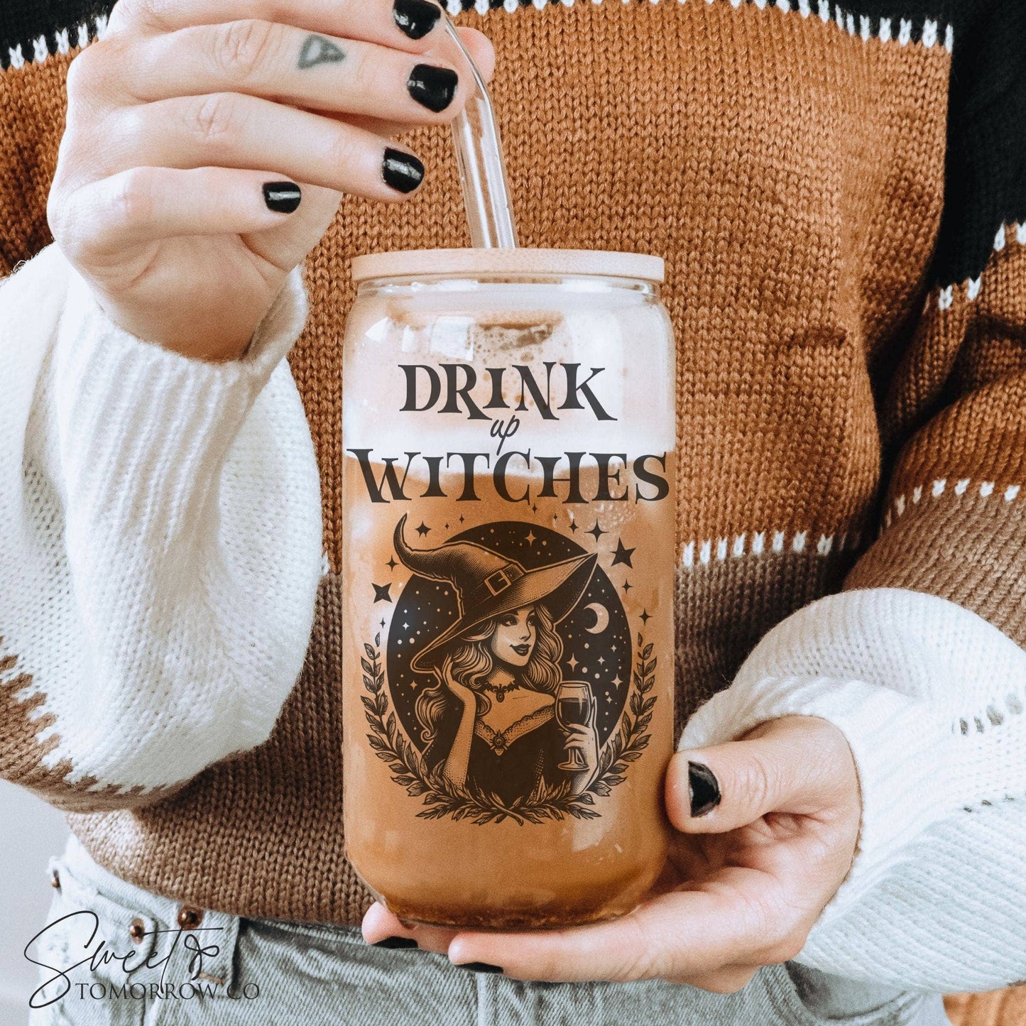 Drink Up Witches Glass Tumbler Halloween Witchy Glass Cup