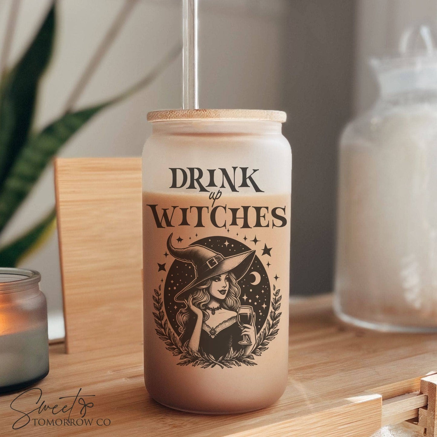 Drink Up Witches Glass Tumbler Halloween Witchy Glass Cup