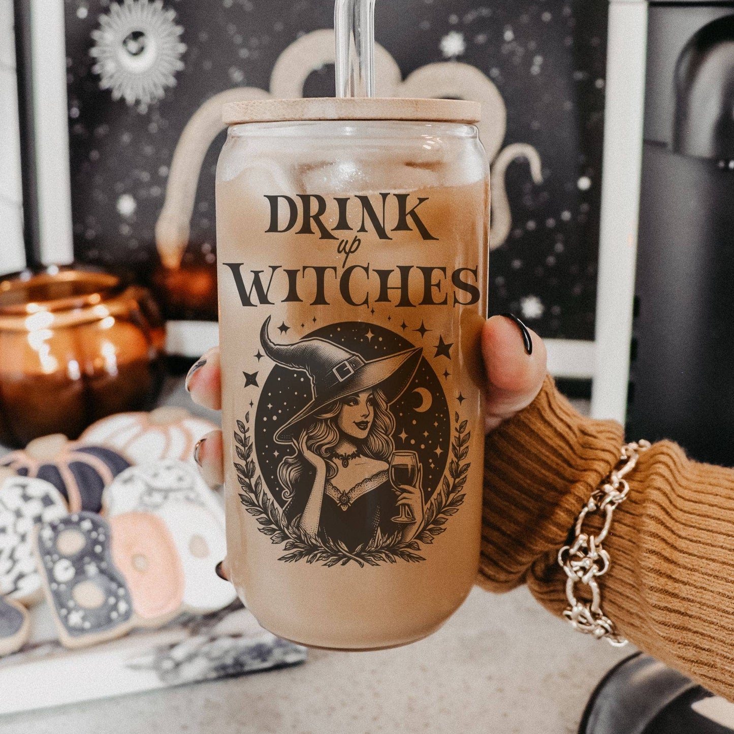 Drink Up Witches Glass Tumbler Halloween Witchy Glass Cup